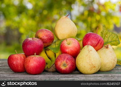 fruits in wooden table outdoor in the garden