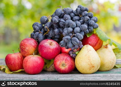 fruits in wooden table outdoor in the garden