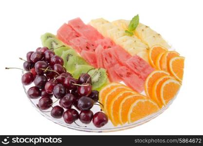 fruits isolated on glass a plate, isolated