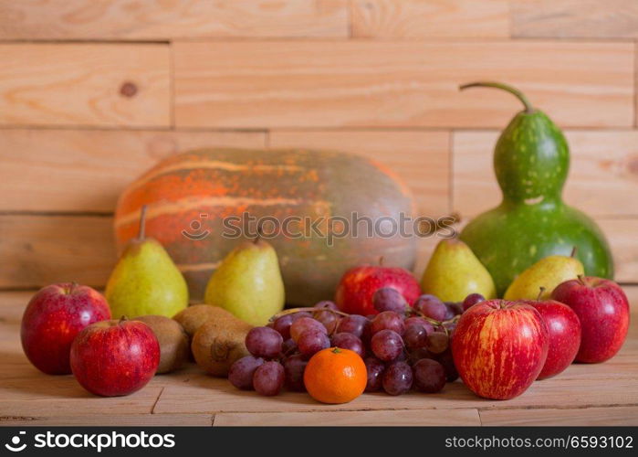 fruits on wooden table, studio picture