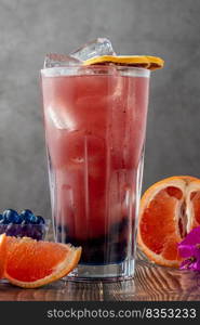 Fruity Bubble Tea in glass cup on dark background