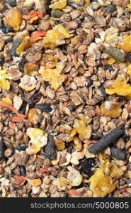 Fruity natural sportive muesli background. for horse.