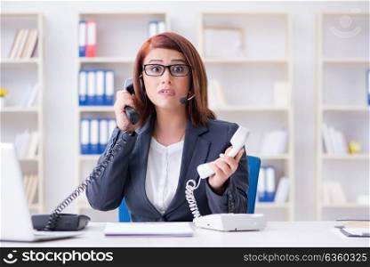 Frustrated call center assistant responding to calls