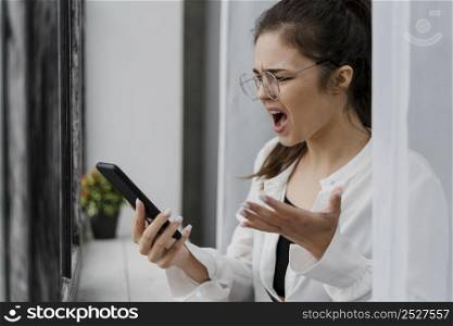 frustrated girl having video call