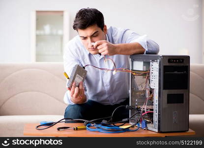 Frustrated man with broken pc computer