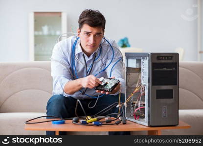 Frustrated man with broken pc computer