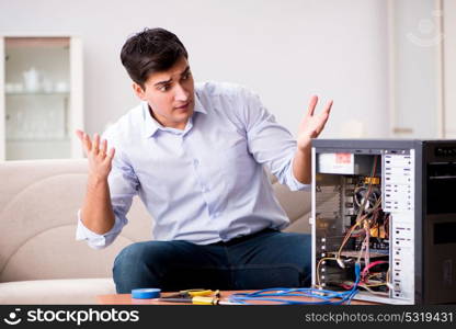 Frustrated man with broken pc computer