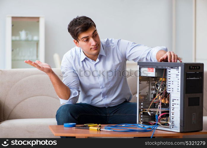 Frustrated man with broken pc computer