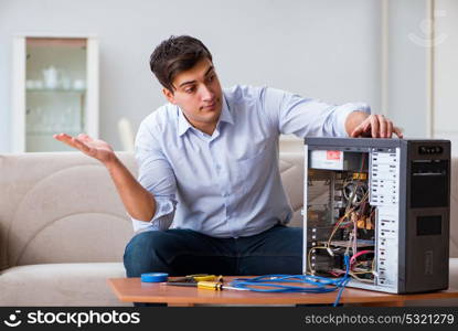 Frustrated man with broken pc computer