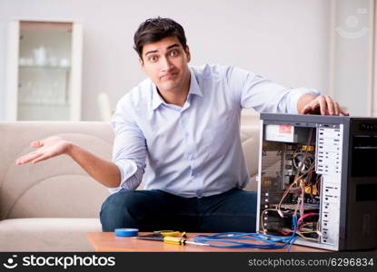 Frustrated man with broken pc computer