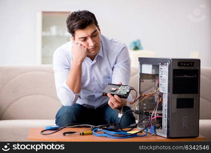 Frustrated man with broken pc computer