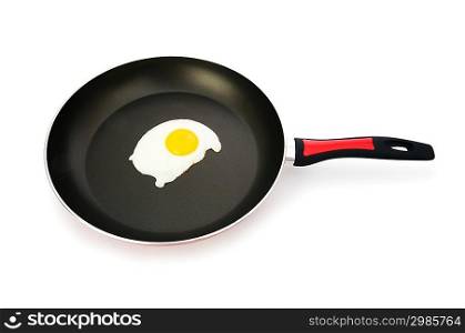 Frying pam with fried egg isolated on white