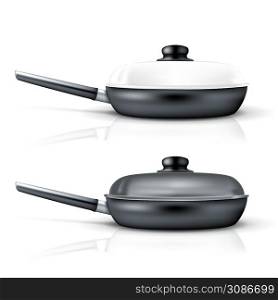Frying pan set vector illustration isolated on white background.. Frying pan set vector illustration isolated on white background