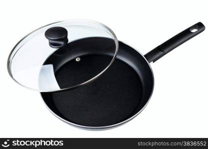 Frying pan with a teflon covering isolated on a white background