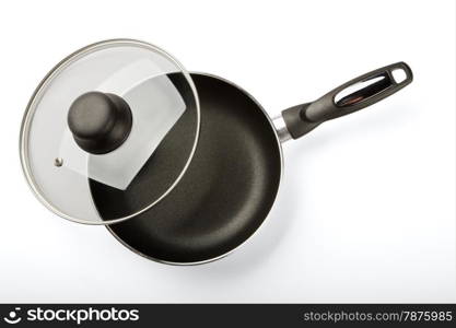 Frying pan with a teflon covering isolated on a white background