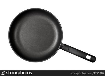 Frying pan with handle isolated on white background. Top view