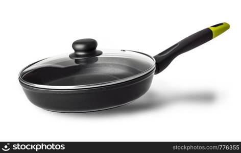 frying pan with lid with shadow isolated on white background