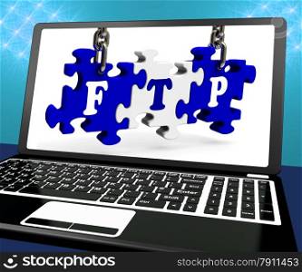 . FTP Puzzle On Laptop Shows Files Transmission And Online Transfer Protocols