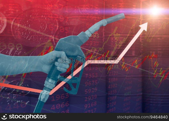 Fuel gas price hit new high record. Gasoline global cost rising concept.