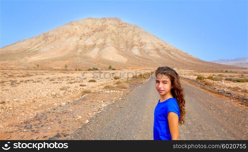 Fuerteventura girl in Tindaya mountain at Canary Islands of Spain