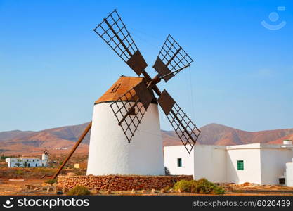 Fuerteventura windmill in Llanos de la Concepcion at Canary Islands of Spain