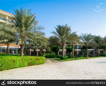 FUJAIRAH, UAE - November 16: Low-rise Arabian (Moroccan) style architecture of 5 stars Iberotel Miramar Al Aqah Beach Resort (321 rooms) located on Indian Ocean shores, Fujairah, UAE, on November 16 2012