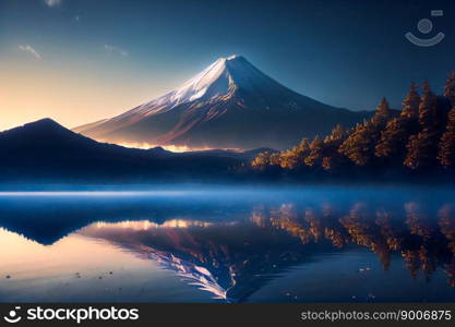 Fuji Mountain And Lake.  Generative AI
