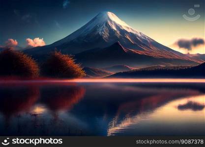 Fuji Mountain And Lake.  Generative AI 