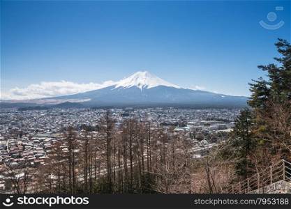 Fujikawa Town and Mountain Fuji view from Red pagoda in japan