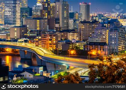 Fukuoka downtown sunset twilight with cityscape in Fukuoka city Kyushu South of Japan
