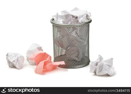 full basket of paper isolated on white background