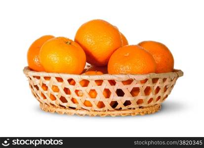 Full Basket Of Ripe Tangerine Isolated On White Background