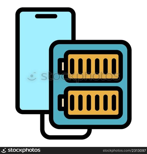 Full battery power bank icon. Outline full battery power bank vector icon color flat isolated. Full battery power bank icon color outline vector