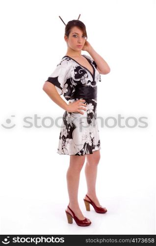 full body pose of Japanese woman with white background