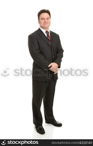 Full body view of handsome businessman in his forties. Isolated on white.