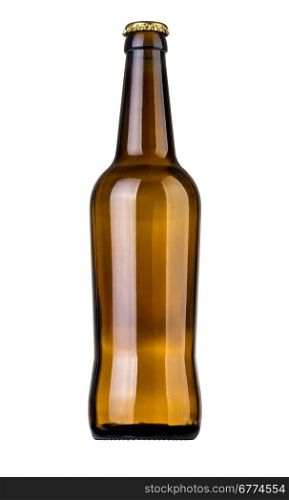 Full brown beer bottle isolated on white with clipping path