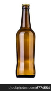 Full brown beer bottle isolated on white with clipping path