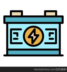 Full car battery icon. Outline full car battery vector icon color flat isolated. Full car battery icon color outline vector