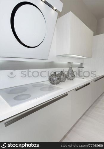 Full frame of simple white modern kitchen
