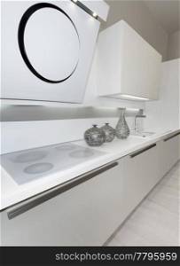 Full frame of simple white modern kitchen