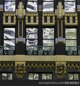Full frame shot of American Radiator Building exterior, 40th Street, Midtown Manhattan, New York City, New York State, USA