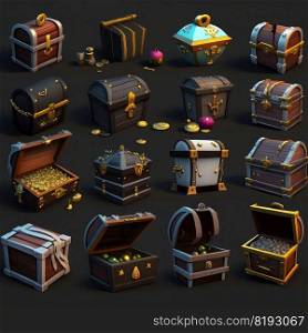full game treasure chest ai generated. fantasy lock, element ancient, object ui full game treasure chest illustration. full game treasure chest ai generated