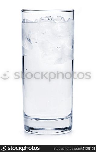 Full glass of water with ice isolated on white background