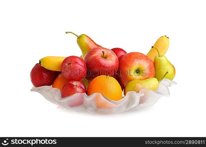 full glass vase of ripe tasty fruit