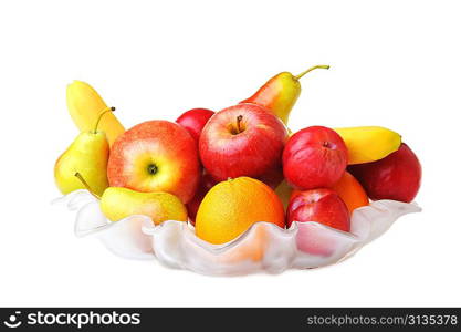 full glass vase of ripe tasty fruit