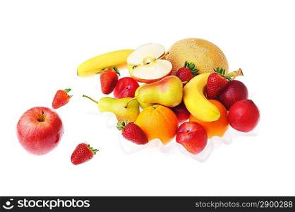 full glass vase of ripe tasty fruit and strawberries