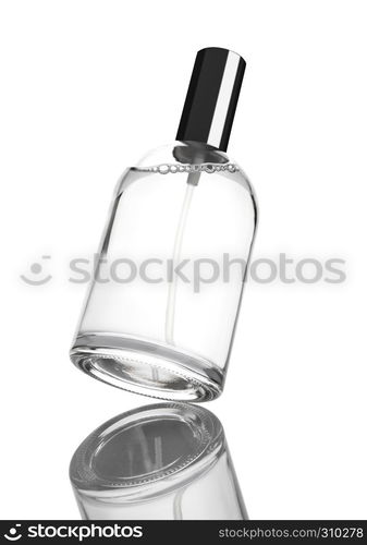 Full jar of perfume with reflection on white background