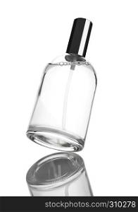 Full jar of perfume with reflection on white background