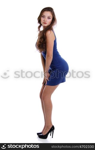Full length of a beautiful young lady in blue dress
