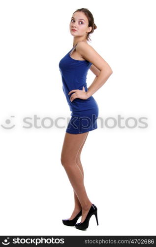 Full length of a beautiful young lady in blue dress